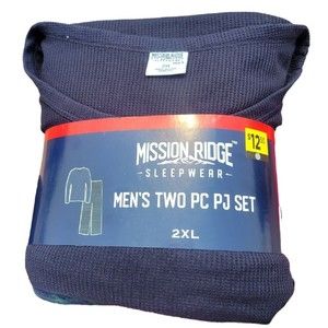 Mission Ridge Pajama 2 Pc Set Mens 2XL Long Sleeve Top 1 Blue Plaid Fleece Pants